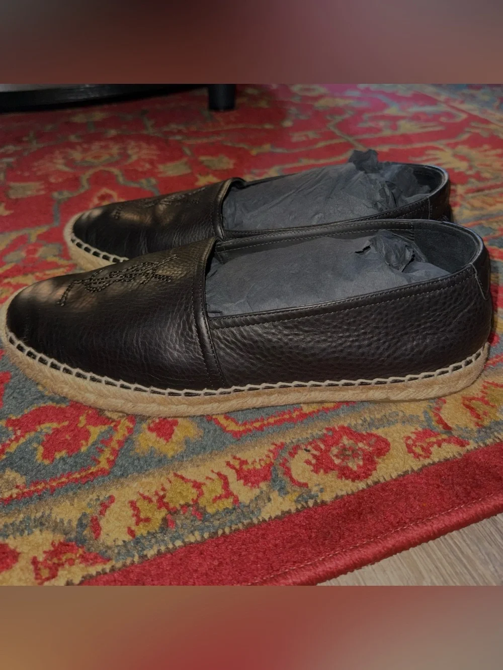 Saint Laurent Men’s Cassandre Slip-On Espadrilles in Black (41 EU | 8 US)